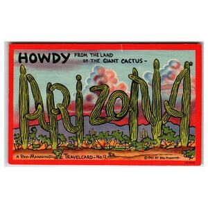 Vintage 1942 Reg Manning Arizona Saguaro Cactus Linen Postcard Phoenix 1951